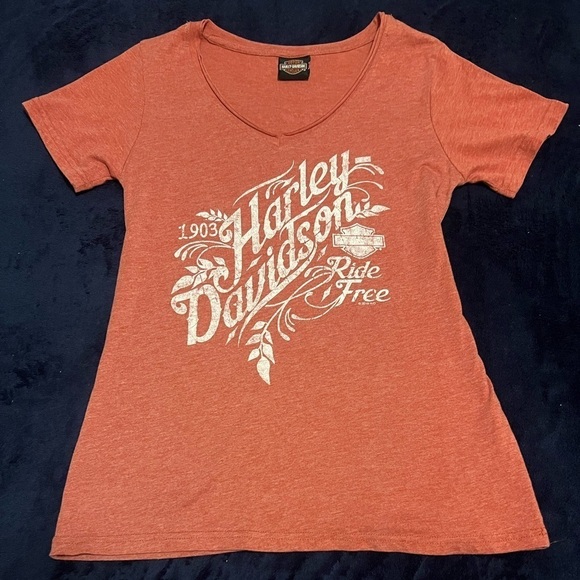Harley-Davidson Ride Free Dusty Red V-Neck Shirt. Small Woman’s Riding Shirt - Picture 1 of 6